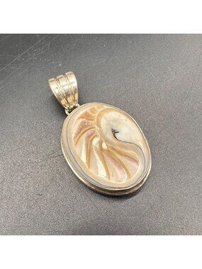 Nautilus Shell Swan Pendant Sterling Silver 925 Beach Oval Unique Jewelry